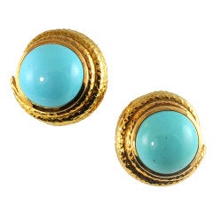 DAVID WEBB Turquoise Yellow Gold Earrings