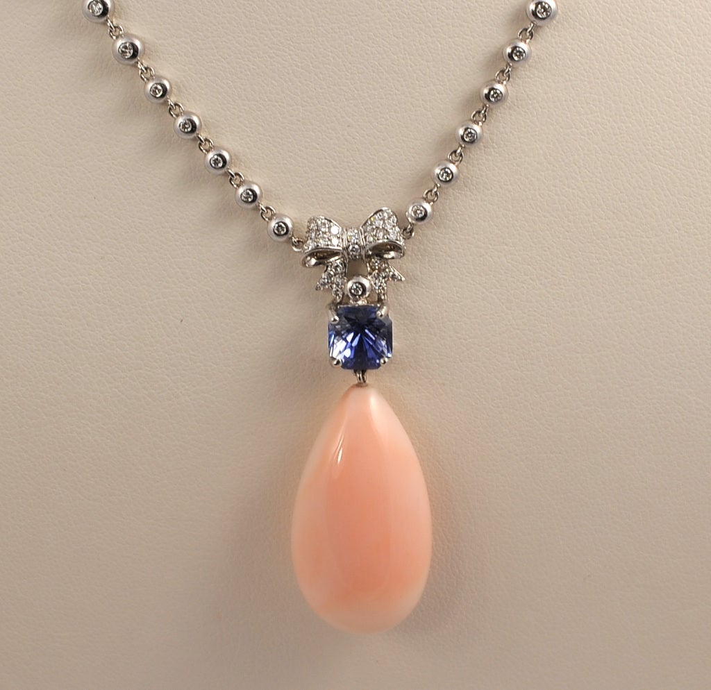 Sapphire Coral Diamond Bow Necklace