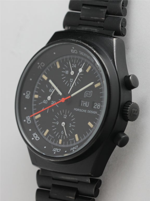 PORSCHE DESIGN Stainless Steel Automatic Chronograph Wristwatch with Day and Date circa 1975
