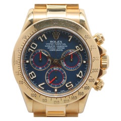 ROLEX Gold Oyster Cosmograph Daytona Customized Blue Dial Ref 116528 circa 2001