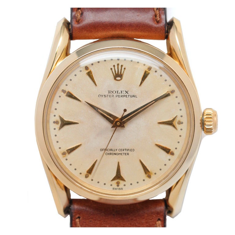 ROLEX Yellow Gold Oyster Perpetual Bombé Wristwatch circa 1960