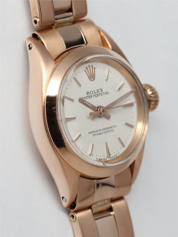 Women's ROLEX Lady's Pink Gold Oyster Perpetual Wristwatch circa 1956