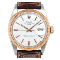 ROLEX Stainless Steel and 14k Rose Gold Oyster Perpetual Date Ref 1500 circa 1968