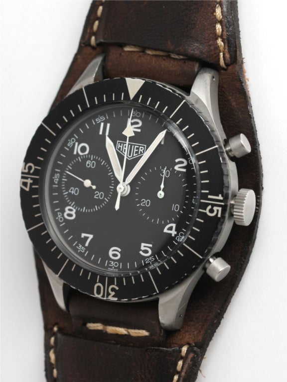 HEUER Stainless Steel Bundeswehr Pilot Chronograph circa 1960s
