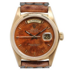ROLEX Yellow Gold Day-Date President Burl Wood Dial Ref 1803 circa 1979