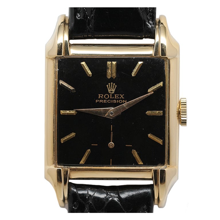 ROLEX Yellow Gold Square Dress Model Wristwatch circa 1950s