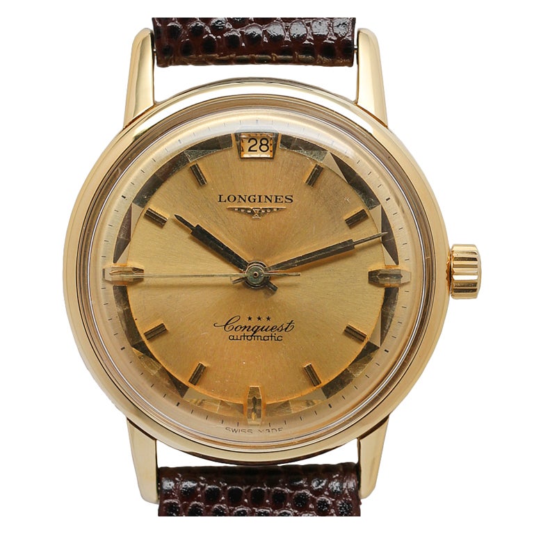 Orologio da polso automatico Conquest di Longines in oro giallo, circa anni '60