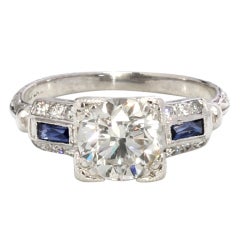 1.51ct Diamond and Sapphire Platinum Ring
