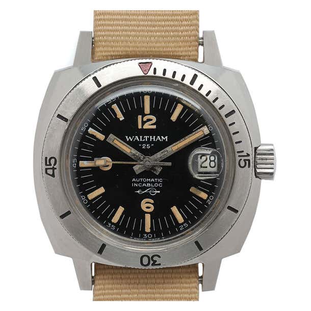 WALTHAM Stainless Steel Automatic Diver's Watch circa 1960s at 1stDibs