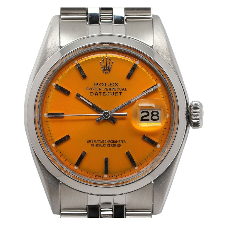 ROLEX Stainless Steel Datejust with Custom Orange Dial Ref 1603