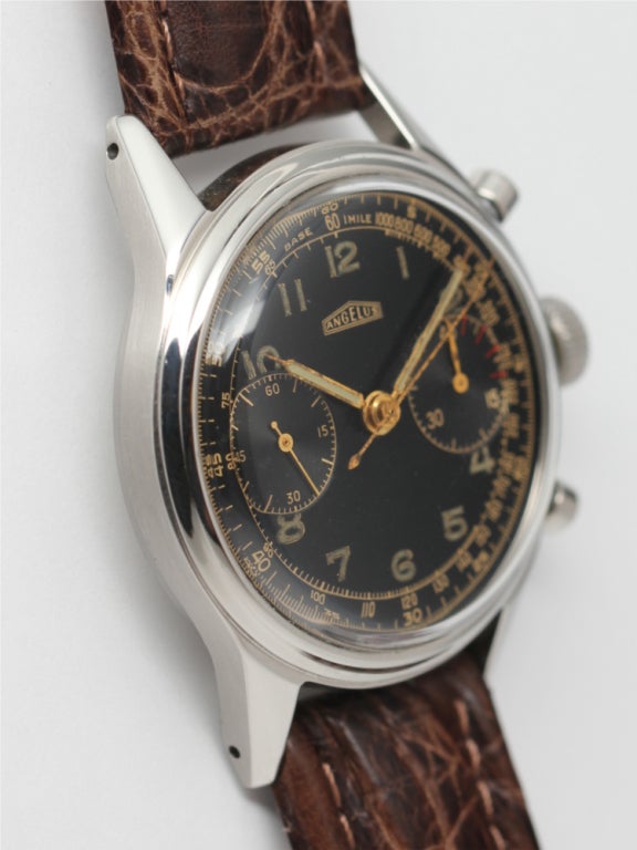 Women's or Men's Angelus Stainless Steel Oversized Chronograph Wristwatch