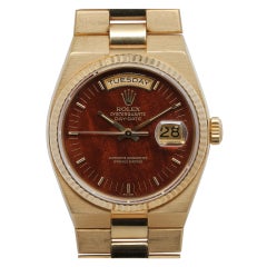ROLEX Yellow Gold Day-Date Oysterquartz Watch with Wood Dial