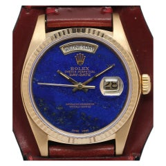 ROLEX Yellow Gold Day-Date Wristwatch with Lapis Dial circa 1977