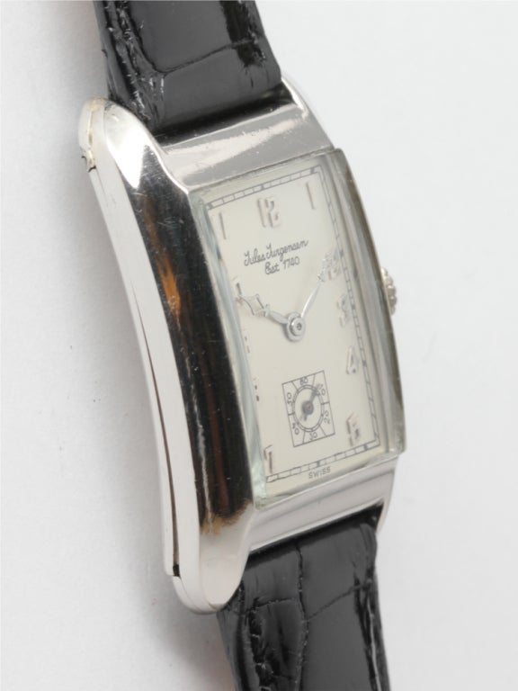 Jules Jurgensen Platinum Rectangular Curvex-Style Wristwatch, circa 1930's In Excellent Condition In West Hollywood, CA