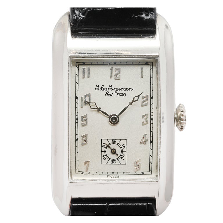 Jules Jurgensen Platinum Rectangular Curvex-Style Wristwatch, circa 1930's