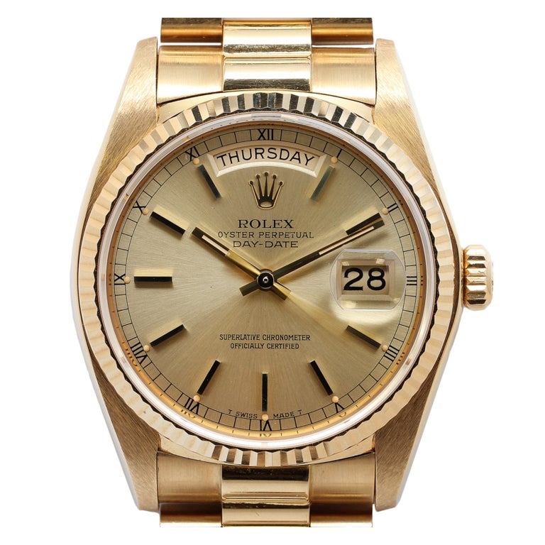 ROLEX Yellow Gold Day-Date Wristwatch Ref 18238 circa 1980 at 1stdibs