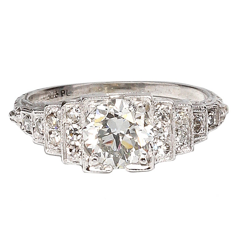 Art Deco Engagement Ring Wedding Ring Vintage Inspired Three