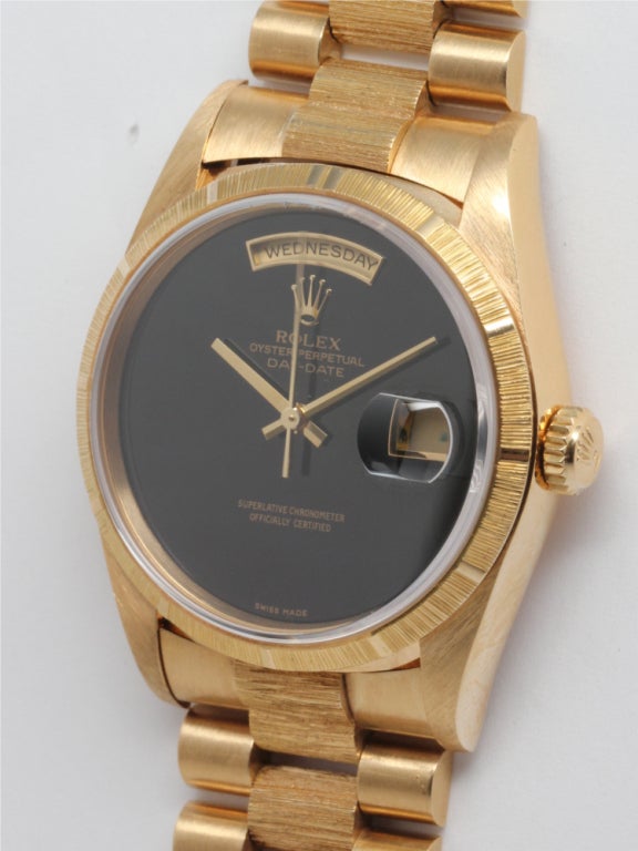 ROLEX Yellow Gold President Wristwatch with Bark-Finish Bezel and Bracelet