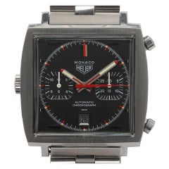 Vintage HEUER Stainless Steel Monaco Grey Dial Automatic Chronograph Watch circa 1970s
