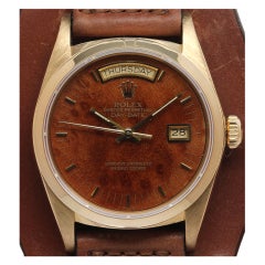 ROLEX Yellow Gold Day-Date President Burl Wood Dial circa 1980s
