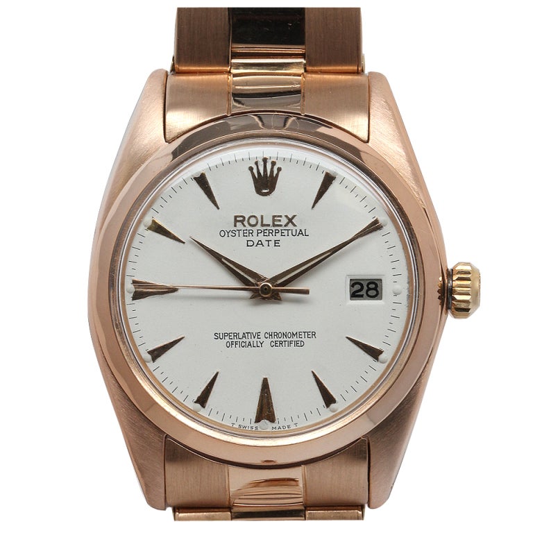 ROLEX Pink Gold Oyster Perpetual Date Wristwatch Ref 1503 circa 1962