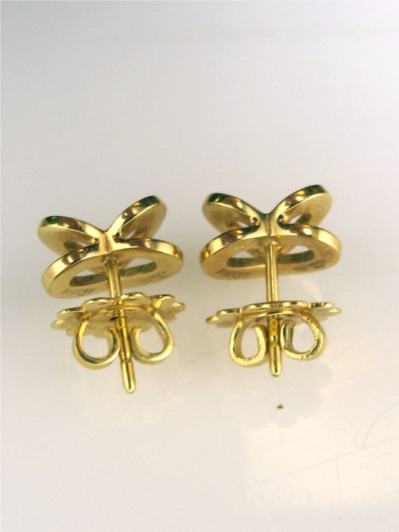 18K yellow gold 3-D double heart stud earrings by famous London retailer 