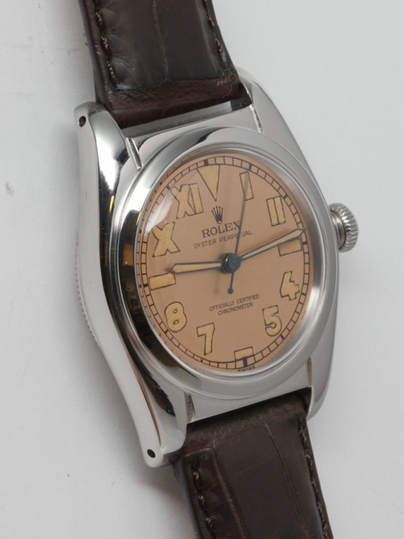 Women's or Men's ROLEX Stainless Steel Bubbleback Wristwatch Ref 2940 circa 1940s