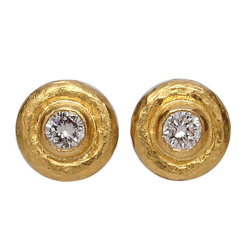 High Carat Gold Bezel Set Diamond Earrings