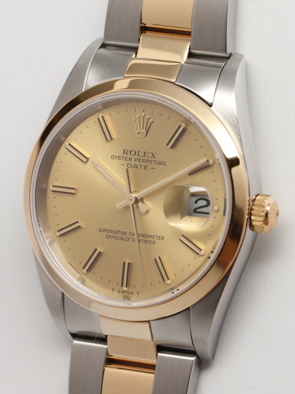 Women's or Men's ROLEX Stainless Steel and Yellow Gold Oyster Perpetual Date Wristwatch Ref 15223