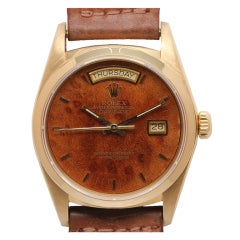 ROLEX Yellow Gold Day-Date President Wristwatch with Burl Wood Dial Ref 18038