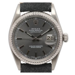 ROLEX Stainless Steel Datejust Wristwatch with Gold Bezel Ref 16014 circa 1985