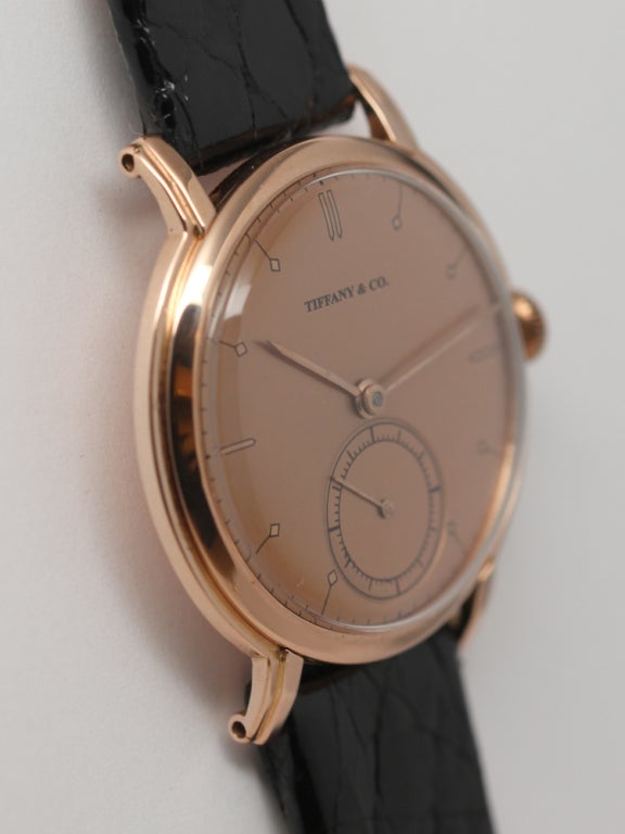 Women's or Men's TIFFANY & CO Rose Gold Circular Wristwatch circa 1940s
