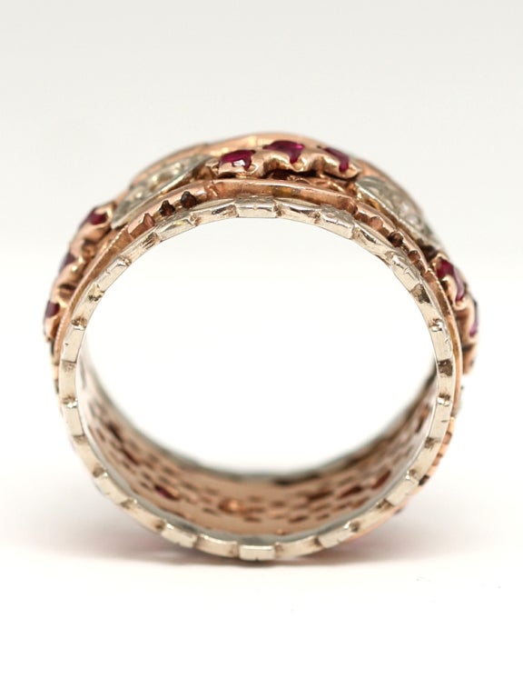 Antique rose gold band with diamonds and rubies at 1stDibs