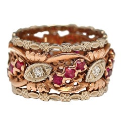 Antique rose gold band with diamonds and rubies