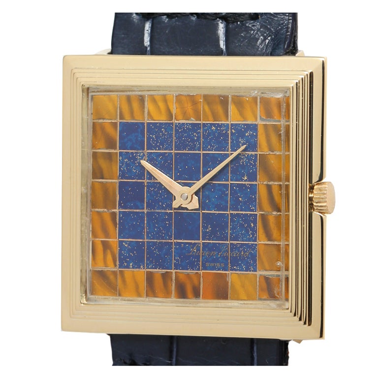 LUCIEN PICCARD Yellow Gold Square Wristwatch with Unusual Dial