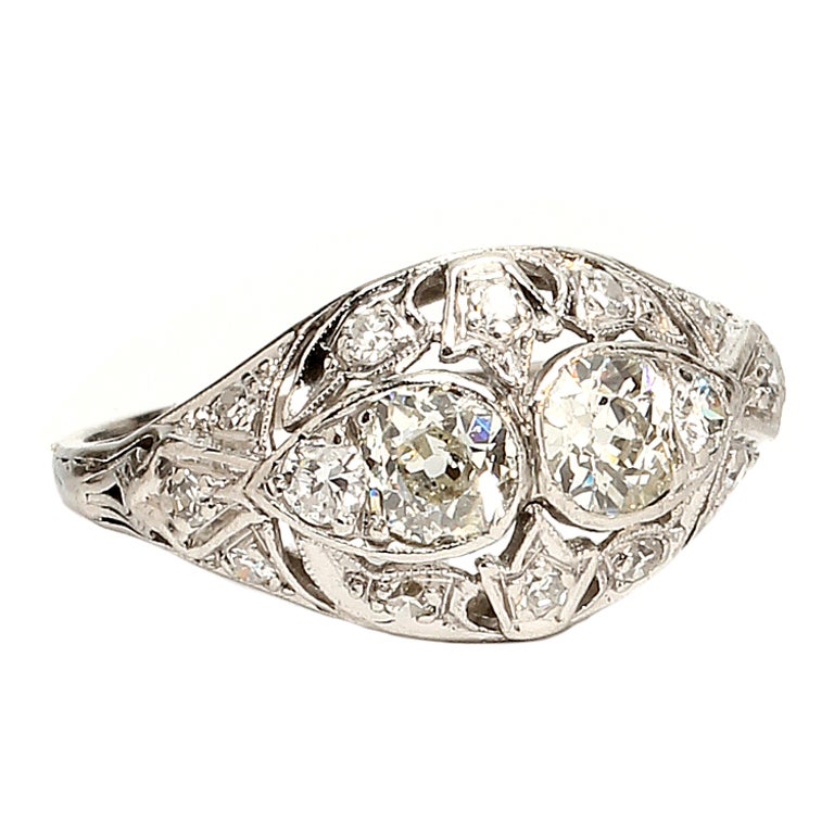 Vintage Edwardian Platinum 1.00 Carat Diamond Ring Cocktail Right Hand Ring For Sale