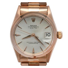 Rolex Rose Gold Midsize Datejust Wristwatch Ref 6627 circa 1965