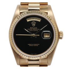 Rolex Yellow Gold Day-Date President Wristwatch with Onyx Dial