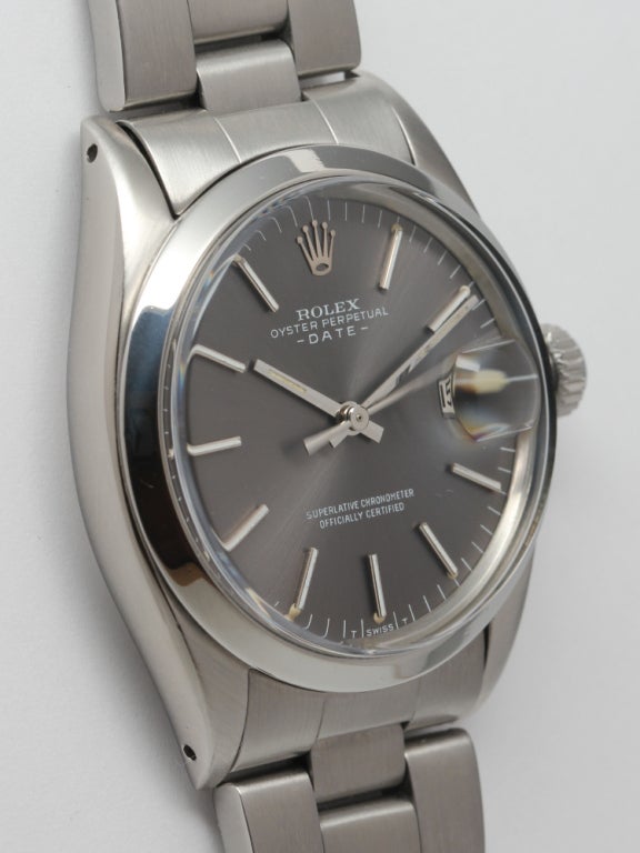 Women's or Men's Rolex Stainless Steel Oyster Perpetual Date Watch circa 1969