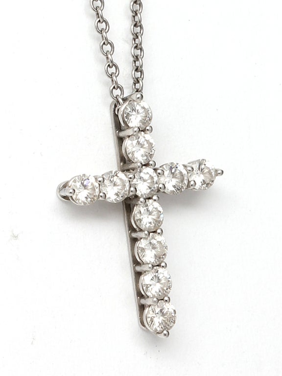 1990's Platinum and Diamond Tiffany & Co Cross Necklace In Excellent Condition In West Hollywood, CA