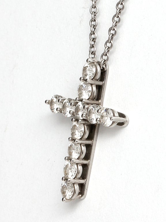 Women's 1990's Platinum and Diamond Tiffany & Co Cross Necklace