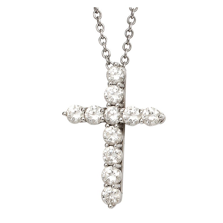 1990's Platinum and Diamond Tiffany & Co Cross Necklace
