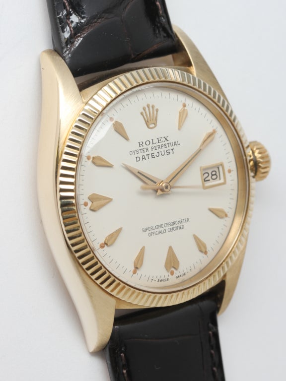 Women's or Men's Rolex Yellow Gold Early Datejust Wristwatch Ref 6605 circa 1957