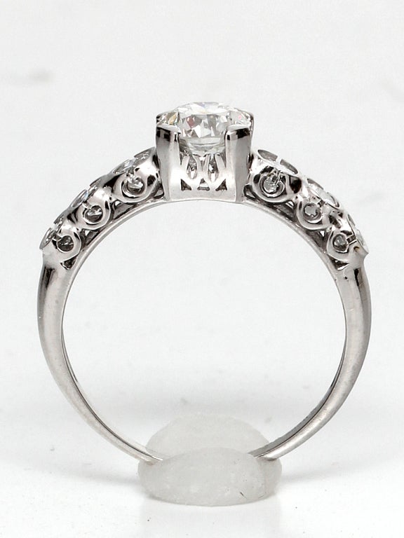 1940s Platinum and Old European Cut Diamond Engagement Ring 0.72 Carat G-SI2 In Excellent Condition For Sale In West Hollywood, CA