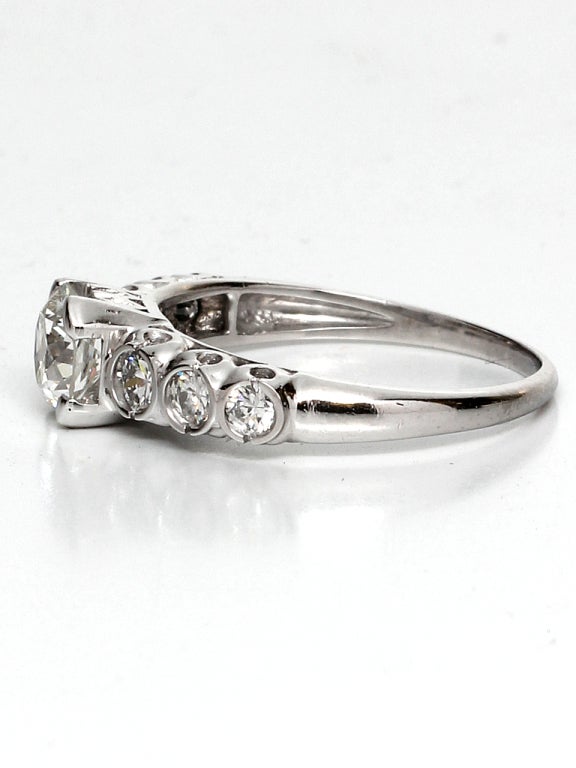 1940s Platinum and Old European Cut Diamond Engagement Ring 0.72 Carat G-SI2 For Sale 1