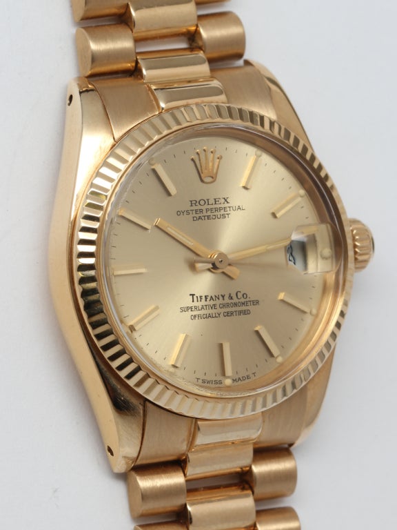 Rolex Yellow Gold Midsize Datejust Retailed by Tiffany & Co In Excellent Condition In West Hollywood, CA