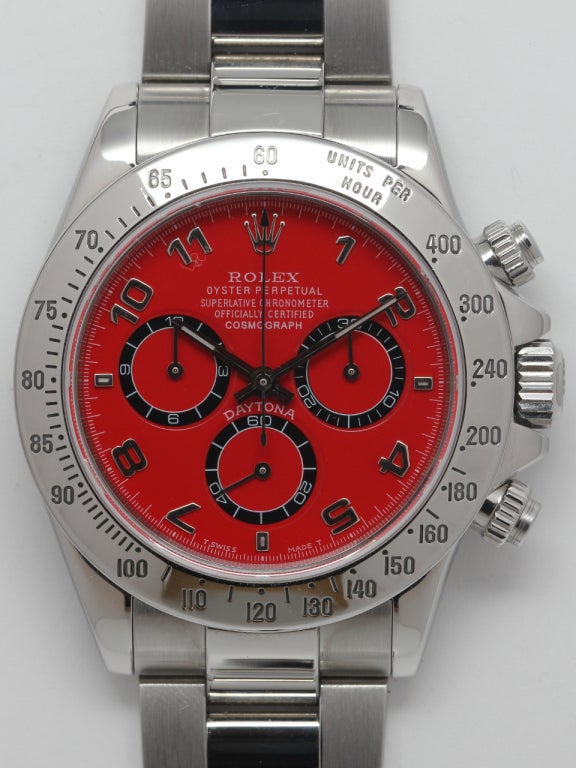 Rolex Stainless Steel Daytona Ref 116520 with Custom Colored Red Dial In Excellent Condition In West Hollywood, CA