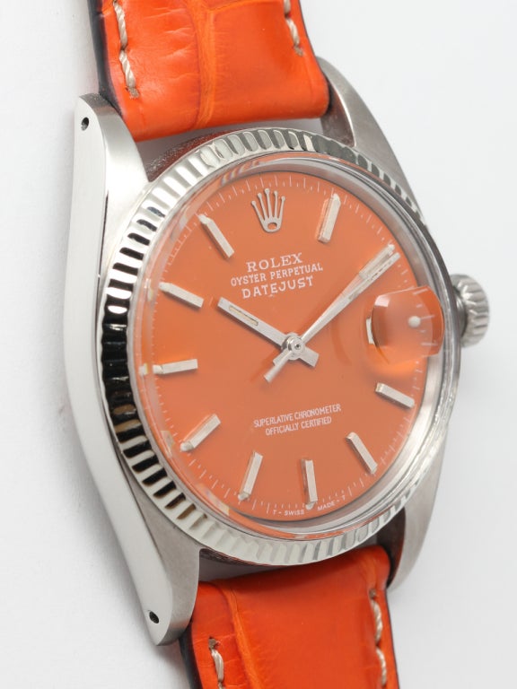 Women's or Men's Rolex Stainless Steel Datejust with Custom Valencia Orange Dial