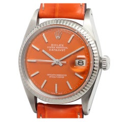 Rolex Stainless Steel Datejust with Custom Valencia Orange Dial