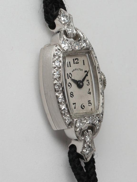 Hamilton Lady's Platinum and Diamond Wristwatch circa 1930s In Excellent Condition In West Hollywood, CA